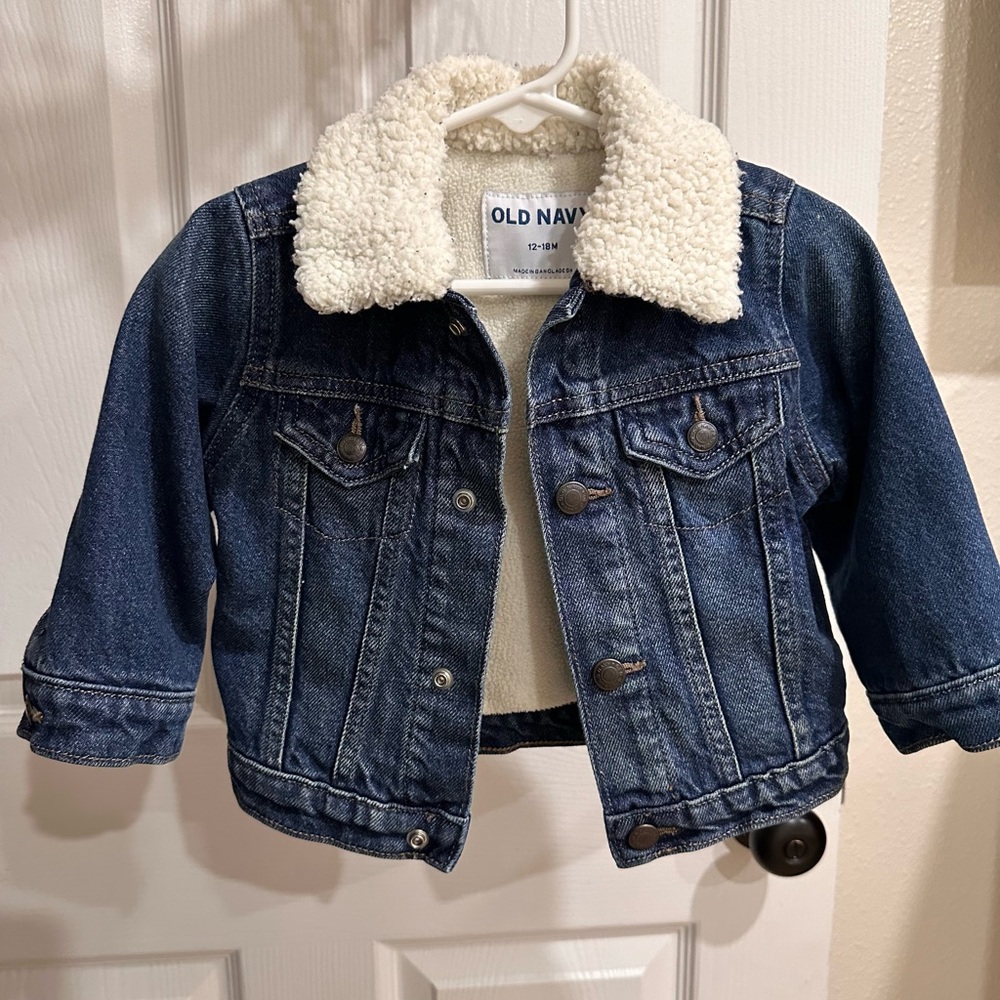 12-18 Sherpa Old Navy Distressed Denim Jacket